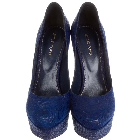 Sergio Rossi Blue & Black textured Heels - Picture 2 of 6